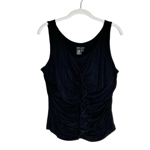 BCBGMaxAzria Women's Ruched Ruffle Sleeveless Top in Black - Sz M - Picture 1 of 5